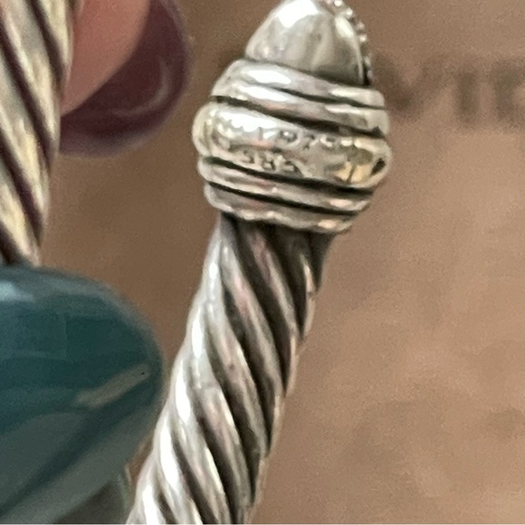 David Yurman 5mm Cable Bracelet Sterling Silver w/ 14K Gold  Pave Diamond Domes - Picture 5 of 5